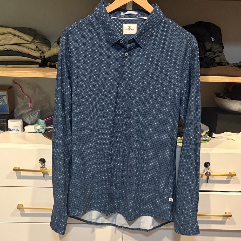 Navy Patterned Button Down Shirt